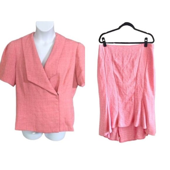 Ashley Stewart 2-Piece Set Blazer & Skirt Size 14W Short Sleeve Flared Skirt Hem - Picture 2 of 7